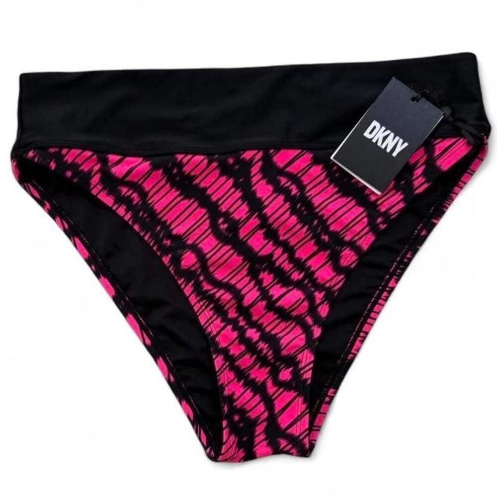 DKNY Black and Pink Abstract Wavy Bikini Bottoms